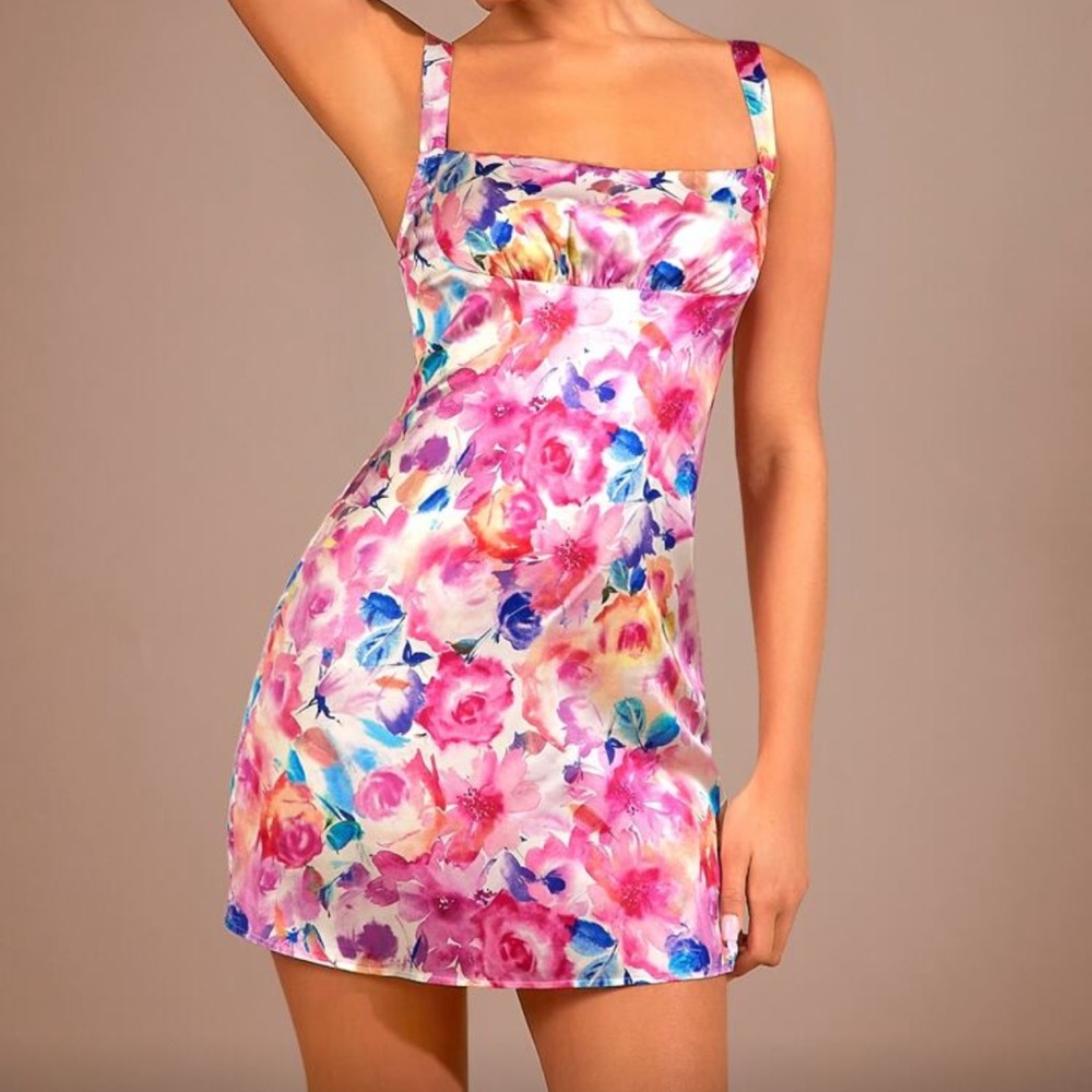 SHEIN Vibrant Floral Mini Dress in Pink and Blue